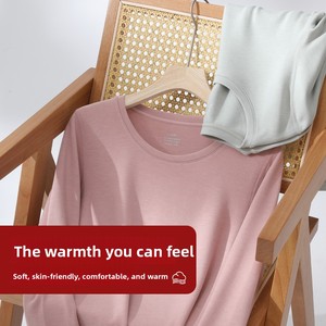 Conjunto Térmico Auténtico de <span class=keywords><strong>Lana</strong></span> <span class=keywords><strong>Merino</strong></span> Genuina para <span class=keywords><strong>Mujer</strong></span>; <span class=keywords><strong>Camiseta</strong></span> <span class=keywords><strong>Interior</strong></span> de Cuello Alto de Talla Grande, Forro Polar Extra Grueso, Color Sólido, Otoño/Invierno - Product Image 3