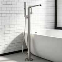 Robinet de baignoire Weihao en laiton nickel brossé, mitigeur de bain à poignée unique à montage au sol avec douchette à main pour salle de bain