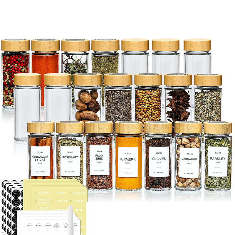 Canister Wood Lid Spice Jars Herb and Spice Containers Seasoning Bottles 4 oz square Glass Spice Jars
