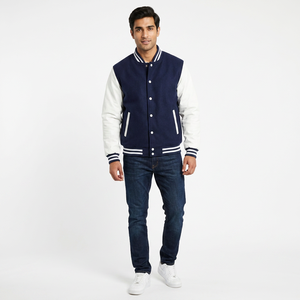 <b>High</b> Quality Men's Varsity Winter Jacket with Wool <b>Leather</b> Sleeves Custom Chenille Embroidery Stand Collar Front Logo - Product Image 1