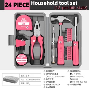 Caja de Herramientas de <span class=keywords><strong>Mano</strong></span> Ligera de 13 Piezas para el Hogar, Mini Herramientas de Reparación y Bricolaje con Estuche de Plástico Rígido, Bonito Regalo Color Rosa - Product Image 2