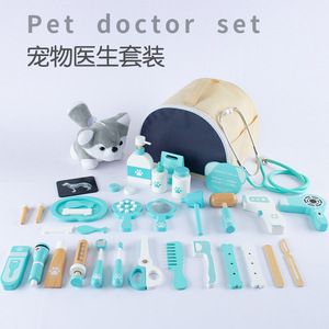 ערכת משחק תפקידים של רופא לילדים, קופסת צעצועים מעץ למשחקי דמיון רפואיים עם חיות מחמד - Product Image 6