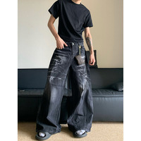 Grande Promotion Jeans Denim Délavé Personnalisé Style Y2K Streetwear, Nouvelle Mode Jean Baggy Noir Hip Hop Homme Taille Moyenne Coupe Droite Qualité Supérieure
