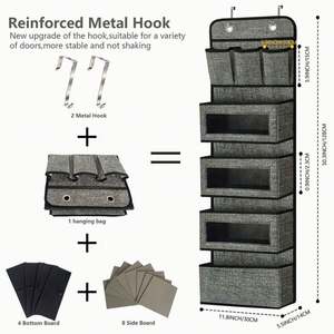 Organisateur de porte, sac de rangement mural suspendu pour placard avec 4 poches transparentes à fenêtre, poche latérale, crochets métalliques - Product Image 3