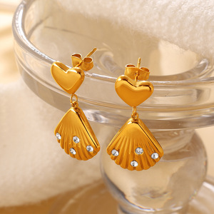 รูปหัวใจรูปเปลือกหอยต่างหูแบบห้อยชุบทองไรน์สโตนสตั๊ดปาร์ตี้แฟชั่นเครื่องประดับ EH1357 - Product Image 3