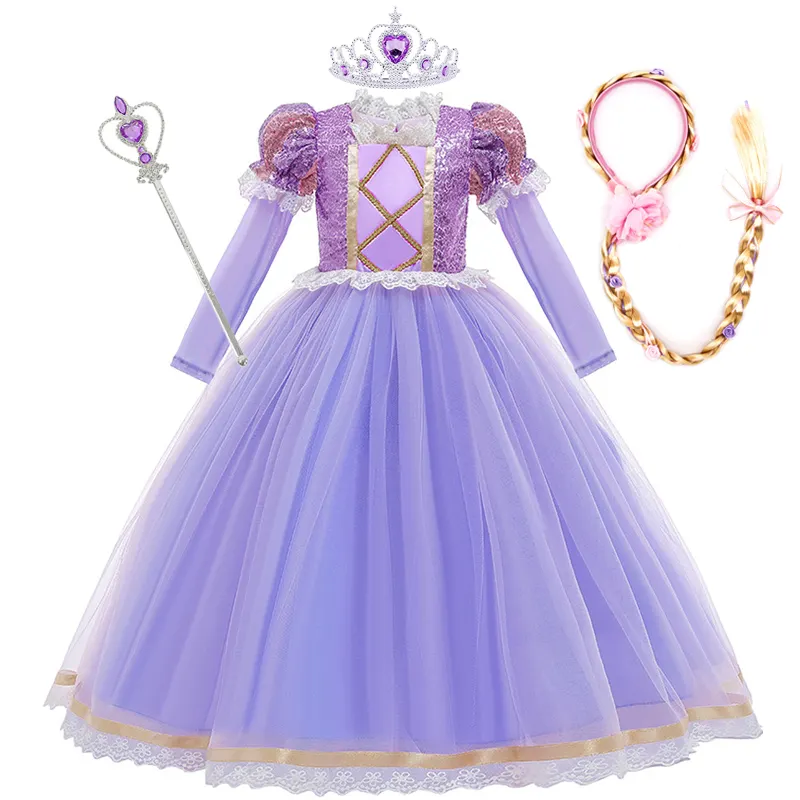 LZH Kids Princess paillettes Frocks Luxury Elegant Girls Party Halloween Cosplay Costumes Sofia Rapunzel Easter Dress