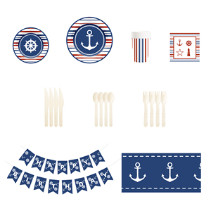 DAMAI Customized Dark Blue Navigation Happy <b>Birthday</b> Sailing Print Theme Paper <b>Table</b> Ware Set for Kid Boy <b>Birthday</b> Decorations - Product Image 5