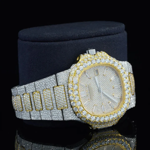 Fashionable 41MM Luxury Bust Moissanite Diamond Automatic <b>Watch</b> Two Tone Customized Studded Band Stainless Steel Dial Eta Glass - Product Image 1