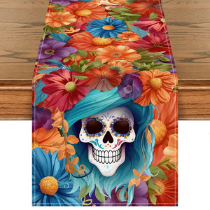 Mantel de Camino de Mesa de Lino con Calavera, Decoraciones de Fiesta del Día DE LOS Muertos <span class=keywords><strong>Mexicanos</strong></span> Personalizables - Product Image 4