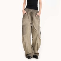 Celana Cargo Khaki Kerja Terbaru Grosir, Banyak Kantong, Tali Serut, Kantong Berkancing, Kaki Lurus, Distressed, OEM Custom