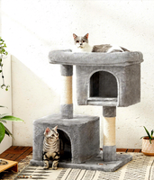 Arbre à chat de luxe avec deux niches pour chats d'intérieur, maisonnette en peluche avec perchoir rembourré, griffoir en sisal, petit arbre à chat
