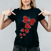 Transfert thermique personnalisé avec strass, motif papillon et cœur, pour t-shirts