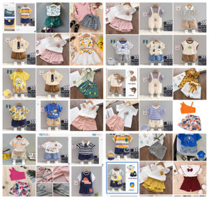 Ensemble à manches courtes en coton, T-shirt décontracté pour enfants, pyjama, vêtements de maison pour garçons et filles, ensemble à séchage rapide - Product Image 1