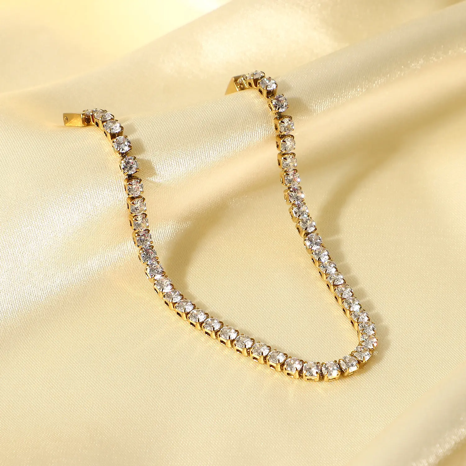 Женский браслет из нержавеющей стали с фианитами, покрытый золотом 14 к