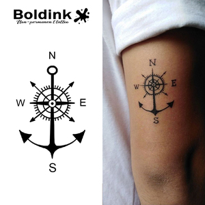 <span class=keywords><strong>Tatuaje</strong></span> Semipermanente Personalizado <span class=keywords><strong>de</strong></span> Ancla Náutica y Brújula, Arte Corporal Realista, Resistente al Agua, Larga Duración (2 Semanas), Tinta Jagua - Product Image 1