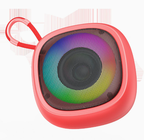 Enceinte Bluetooth portable, boîtier en plastique rouge, lumière LED RGB, audio large bande, batterie rechargeable sans fil, utilisation en extérieur - Product Image 1