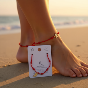 Tobillera Scorpio de siete estrellas con cordón rojo, hecha a mano, joyería del zodiaco para mujer, tobilleras de moda. - Product Image 2
