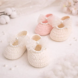Zapatitos de Ganchillo para Bebé Recién Nacido, Zapatos de Algodón Suave con Lazo de Perlas para Primeros Pasos de Niñas - Product Image 4
