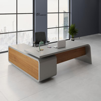Bureau de direction moderne en forme de L avec armoire latérale, design en bois de chêne massif, table de bureau de bonne qualité