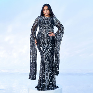 Girocollo manica lunga modesta da sera per le donne lungo fino al pavimento Maxi paillettes Hijab arabo <span class=keywords><strong>Istanbul</strong></span> marocchino turco stile musulmano Dubai - Product Image 5