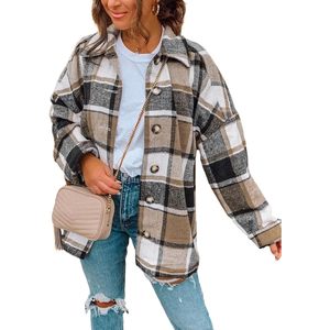 Women's Plaid Shacket Jacket Long Sleeve Button <b>Down</b> Flannel Boxy Fit Autumn Casual Coat Breathable Fashion Outerwear - Product Image 1