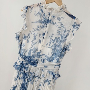 Đầm voan in hình cổ tròn không tay Sweet Fungus dành cho nữ eo cao xếp ly chữ A vestidos - Product Image 3