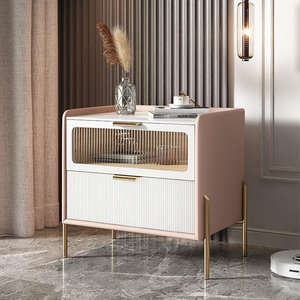 Chevet moderne en bois massif de luxe haut de gamme avec 2 tiroirs pour appartement chambre à coucher - Product Image 1