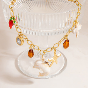 Collar de Acero Inoxidable, Serie Océano, con Dijes de Estrella de Mar, Corazón y Delfín, Chapado en Oro de 18K, Joyería para Fiesta, Cadena para Clavícula - Product Image 3