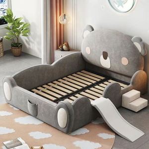 Cama Moderna y Cómoda con Diseño de Koala para Niños, con Tobogán, Tapizada, con Protección Anticaídas, Barandilla Completa Incluida, Cama de Madera de Lujo para Niños Pequeños - Product Image 2