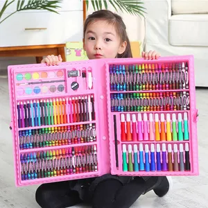 208 Uds. Juego de Arte de dibujo de pintura para niños con crayones Pasteles al óleo marcadores de acuarela herramientas de lápiz de colores para niños niñas regalo