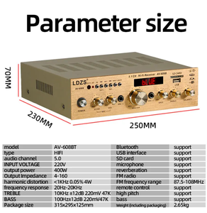<span class=keywords><strong>Amplificador</strong></span> <span class=keywords><strong>de</strong></span> Audio para el Hogar <span class=keywords><strong>de</strong></span> 400W, BT5.0, Clase D, Altavoz <span class=keywords><strong>de</strong></span> Potencia <span class=keywords><strong>de</strong></span> <span class=keywords><strong>5</strong></span> <span class=keywords><strong>Canales</strong></span>, Compatible con Grabación para Altavoces <span class=keywords><strong>de</strong></span> 4-16Ω, AV-608B - Product Image 3