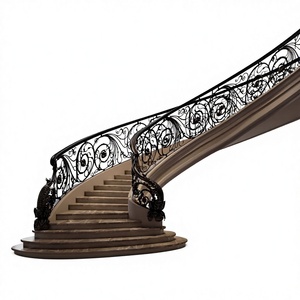 Rampe d'escalier en fer forgé courbé de luxe, balustrade décorative en métal à motifs, main courante personnalisée pour grande escalier de villa - Product Image 1