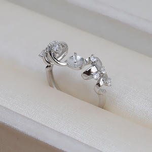 Anneau ouvert en argent S925 fait main, version coréenne, anneau de bouche ouverte, 7-8 perles, accessoires de bijoux DIY, support vide pour bouche ouverte - Product Image 4