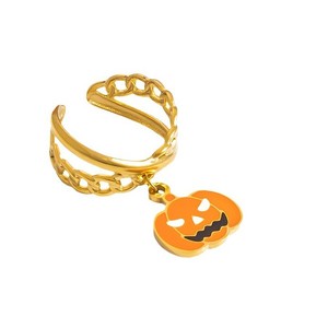แหวนจี้ฮาโลวีน สแตนเลสสตีล ชุบทอง 18K ลายการ์ตูนฟักทองหัวกะโหลก เครื่องประดับสำหรับงานปาร์ตี้ 男女兼用 - Product Image 5