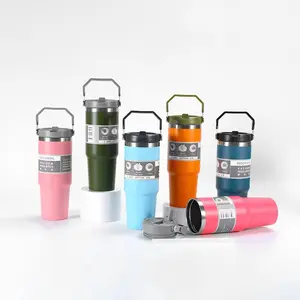 Custom Factory Ice flow Stainless Steel 30 Oz Tumbler Cups With Straw Vacuum Insulated Water Bottle With Handle
