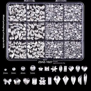 Vente chaude 12 grilles Aurora Ice Transparent verre ongles <span class=keywords><strong>strass</strong></span> petite taille 3D fond plat plusieurs couleurs pour <span class=keywords><strong>Amazon</strong></span> Nail Art - Product Image 6