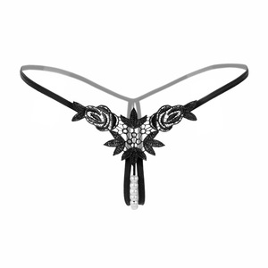 String en dentelle pour femme avec perles, culotte taille basse sans couture pour adultes, disponible en blanc, noir, rouge, rose, bleu, rouge rosé - Product Image 4