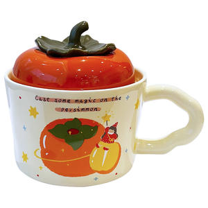 แก้วเซรามิคลายลูกพลับ Zuo Mu พร้อมฝาปิด วาดลายด้วยมือ ทนความร้อน แก้วกาแฟ ของขวัญวันเกิดสำหรับเธอ ฤดูหนาว 2025 - Product Image 2