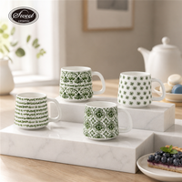Set Cangkir Kopi Keramik Bunga Klasik SWT dengan Piring Kelopak Bunga, Mug Teh, Aman untuk Mesin Cuci Piring, Hadiah Cantik untuk Rumah, Kantor, Kafe