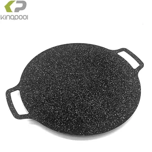 Kingpool Outdoor Camping Roasting Pans Korean Nonstick Smokeless Barbecue Fry Griddle Grill Pan Plate Round Cast Iron BBQ Grill