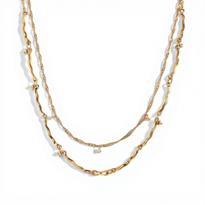 Collar de Cadena en Capas Chapado en Oro de Plata Esterlina 925, Collar con Eslabones Ondulados y Piedras, Delicado y Minimalista para Mujer - Product Image 1