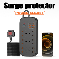 Nuevo Diseño de Cable de Extensión Eléctrico con Protector de Sobretensión, Regleta de Enchufes UK 10A, Cable de 2m, 4 USB-A, 2 USB-C