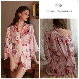 Ropa de dormir para mujer al por mayor, kimono con estampado de flor de cerezo japonés, cinturón de satén, albornoz, ropa de casa, ropa de salón GR1597 - Product Image 5