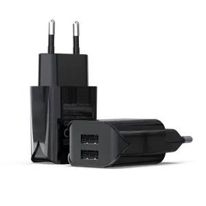 Black European Standard Double A Port Fish Tail Charger 12W 5V2.4A Carregador Móvel Adequado para Apple Phone Carregador Periférico