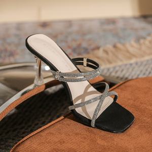 Chaussures à plateforme confortables à semelles souples pour femmes, couleur chair, style élégant, talons hauts, bouts pointus, été/hiver, cristal - Product Image 2