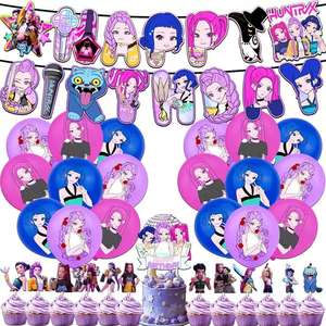 Articles de fête d'<span class=keywords><strong>anniversaire</strong></span> pour enfants style dessin animé Kpop Huntrix Rumi Zoey Mira Hunters : Ballons, Bannière, Décoration de gâteau, Décorations de fond - Product Image 2