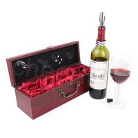 Privé Étiquette Accepter Bois De Stockage Du Vin Et 4pcs Accessoire Voyage Vin Cadeau Boîte 750ML Unique En Bois Boîte à Vin Bouteille Rouge