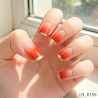 Ongles à presser French Manucure Dégradé Orange Rouge, Courts Carrés Réutilisables en Acrylique, Lot de 24 Pièces pour Salon
