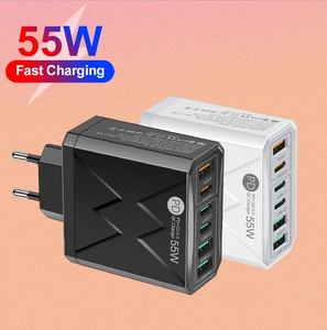 Standard 55W Fast Charging QC3.0 Cell Phone Charger 4 USB + 2 Type-C Ports <b>PC</b> Fireproof Material Travel Charger - Product Image 1