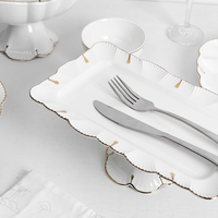 Service de table en porcelaine fine de style moderne avec bordure dorée, anti-fuite, logo personnalisé pour la maison, les mariages et les restaurants